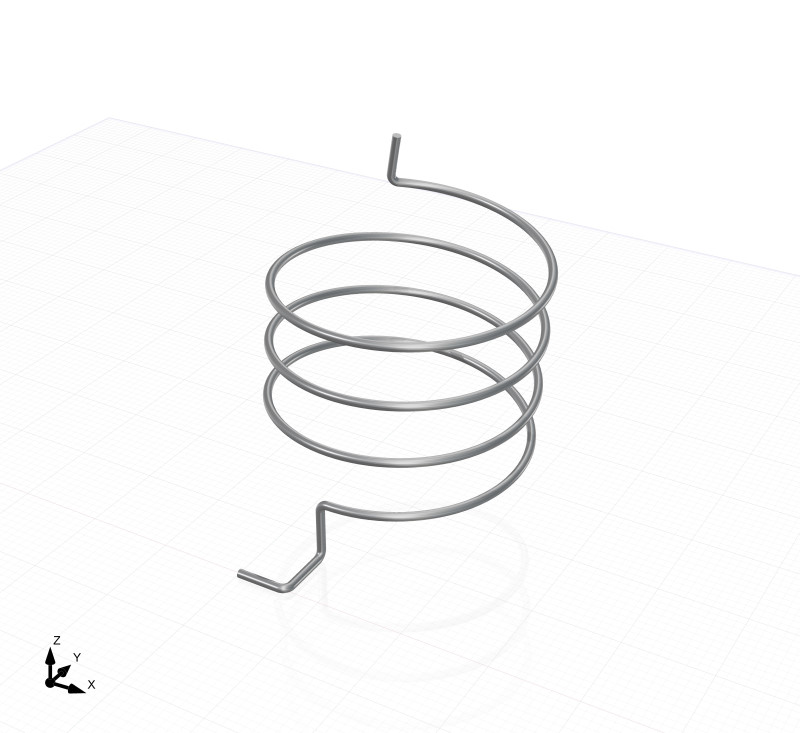 3D-CAD-Konstruktion einer Schenkelfeder mit gebogenen Federenden