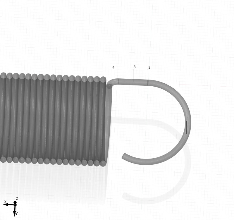 3D CAD construction of a tension spring with a view of the eyelet