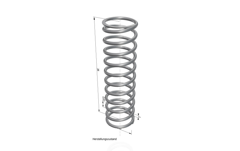 3D-CAD-Konstruktion einer Druckfeder mit geschliffenen Federnenden