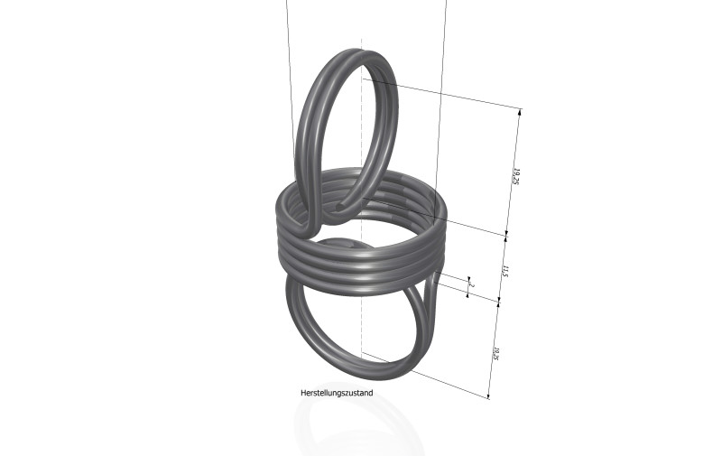 3D CAD construction of a tension spring double German whole eyelet
