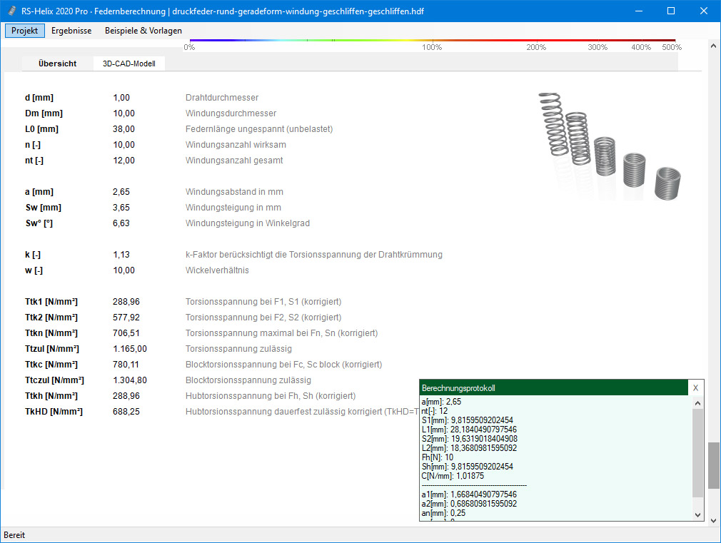 Druckfedernberechnungsergebnis